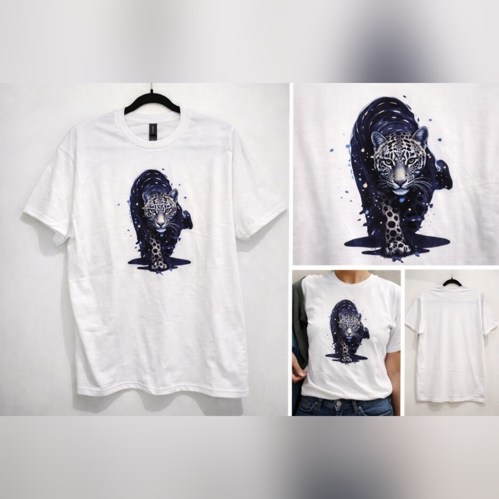 White Graphic T-Shirt with Leopard Design